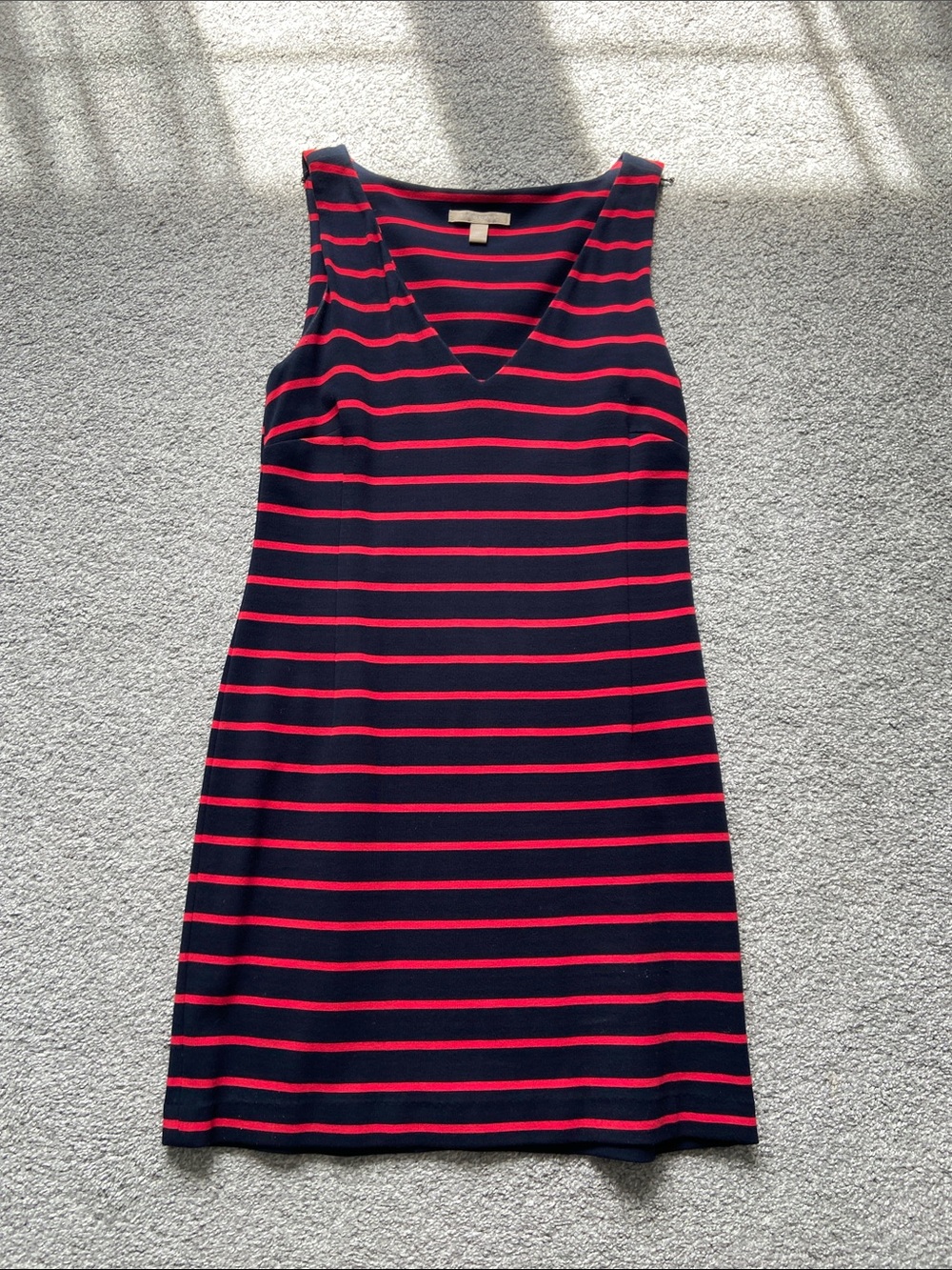 Banana Republic Navy and Red Sleeveless V-Neck Midi Dress